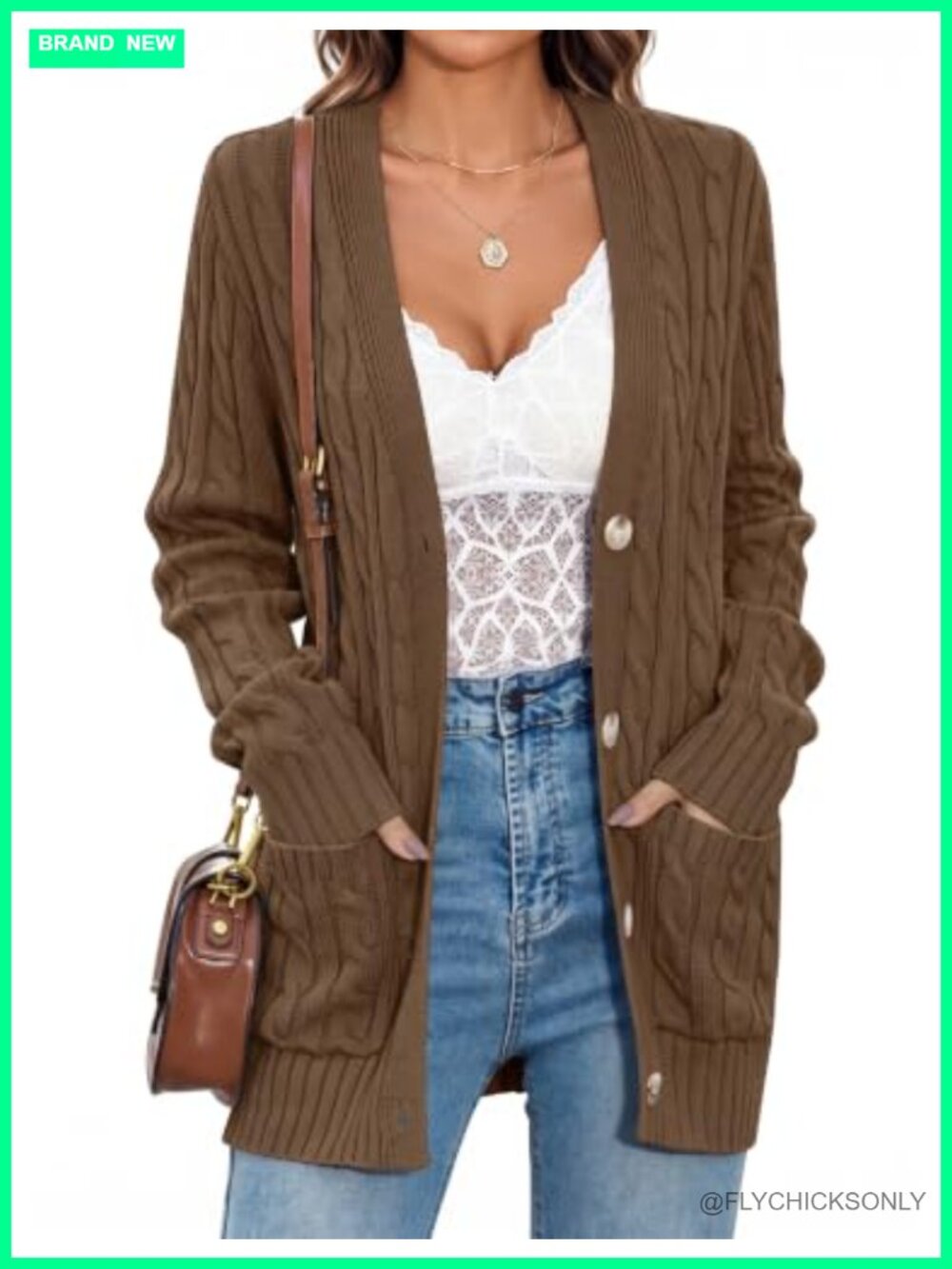 Women's Oversized Cable Knit Button Up Cardigan Sweater